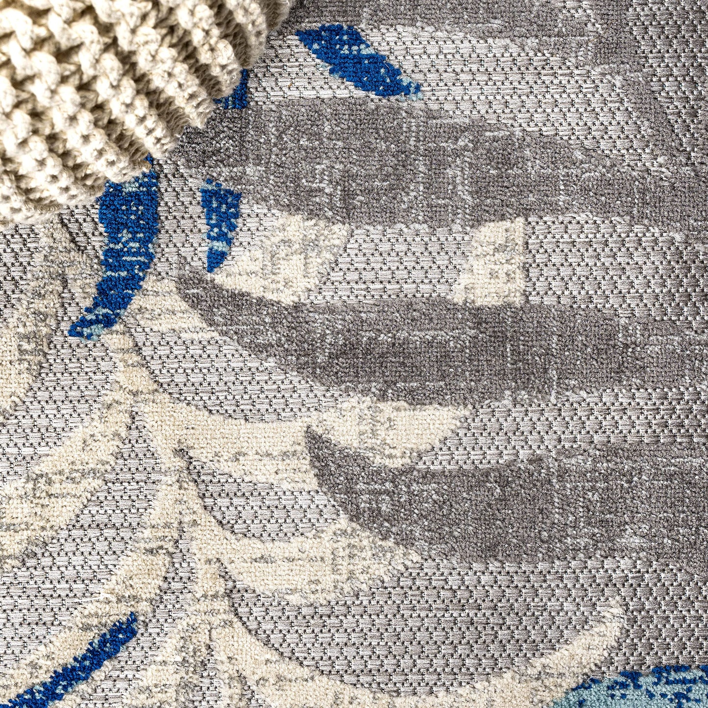 JONATHAN Y Tropics Palm Leaves Indoor Outdoor Area Rug 8X10 Gray/Blue, Boho for Backyard, Patio, Porch, Easy-Cleaning, High Traffic, Pet-Friendly, Non-Shedding (AMC100A-8)