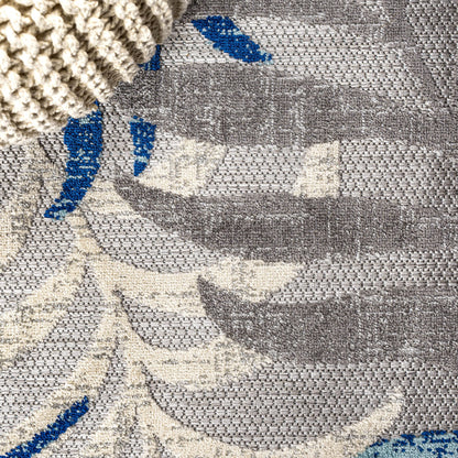 JONATHAN Y Tropics Palm Leaves Indoor Outdoor Area Rug 8X10 Gray/Blue, Boho for Backyard, Patio, Porch, Easy-Cleaning, High Traffic, Pet-Friendly, Non-Shedding (AMC100A-8)