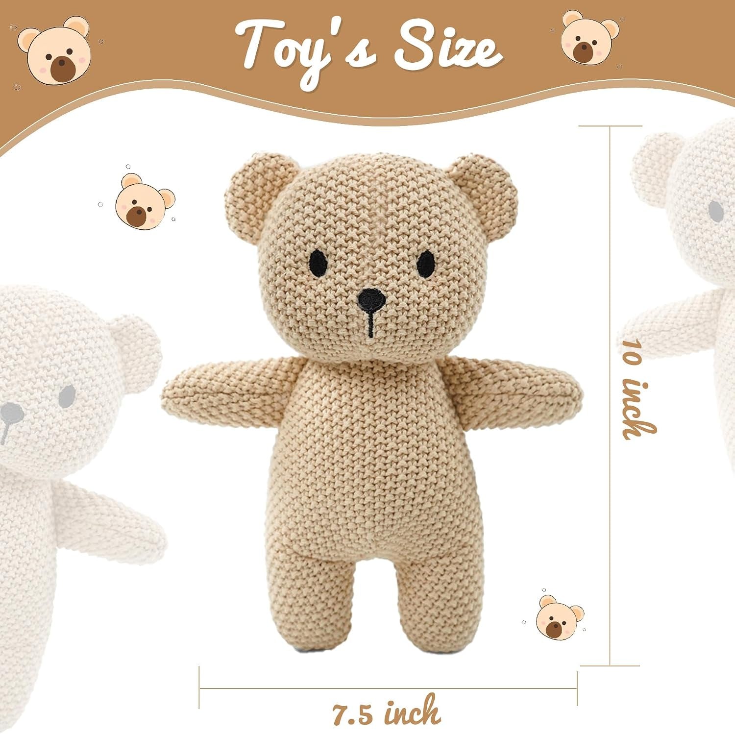 Cute Knitted Bear Stuffed Animals, Baby Crochet Stuffed Animal and Soft Toys. Cute Small Animal Dolls, 10 Inch Teddy Bear Plush Toy, Soft Toys for Babies, Boys and Girls Birthday Christmas