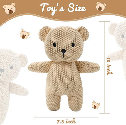 Cute Knitted Bear Stuffed Animals, Baby Crochet Stuffed Animal and Soft Toys. Cute Small Animal Dolls, 10 Inch Teddy Bear Plush Toy, Soft Toys for Babies, Boys and Girls Birthday Christmas